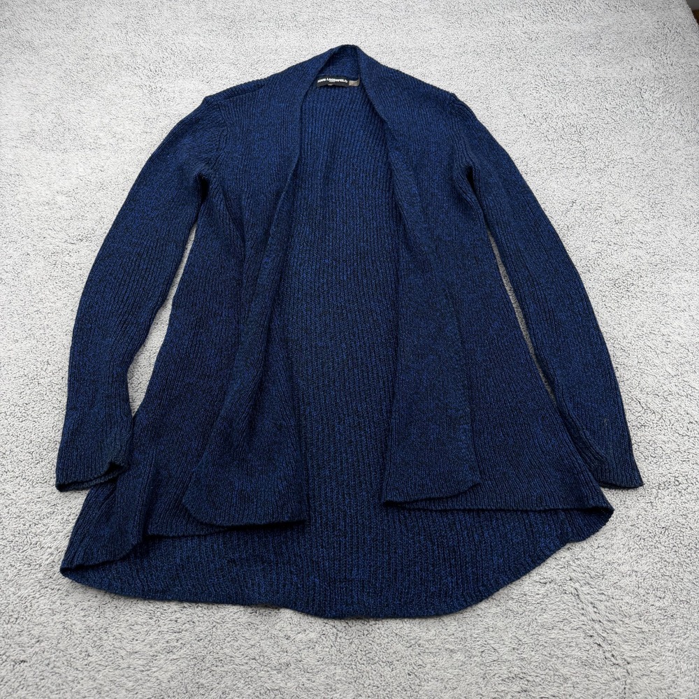 Karl Lagerfeld Paris Cardigan Womens Small Blue Black Marled Knit Open Front Lon